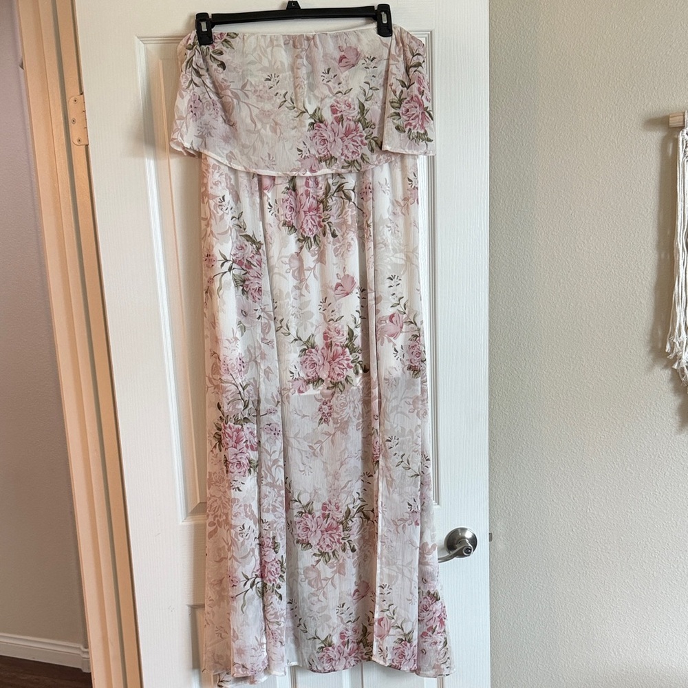 Floral Off-Shoulder Maxi Dress in Cream and Pink